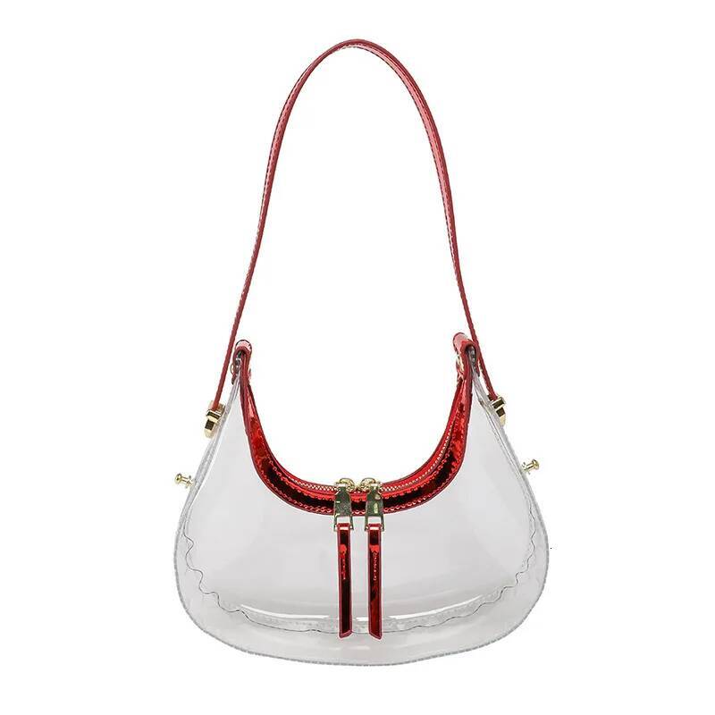 Luxury Designer Sequined PU Transparent Patchwork Women's Handbag Summer Clear Waterproof Beach Shoulder Bag Hobos Tote