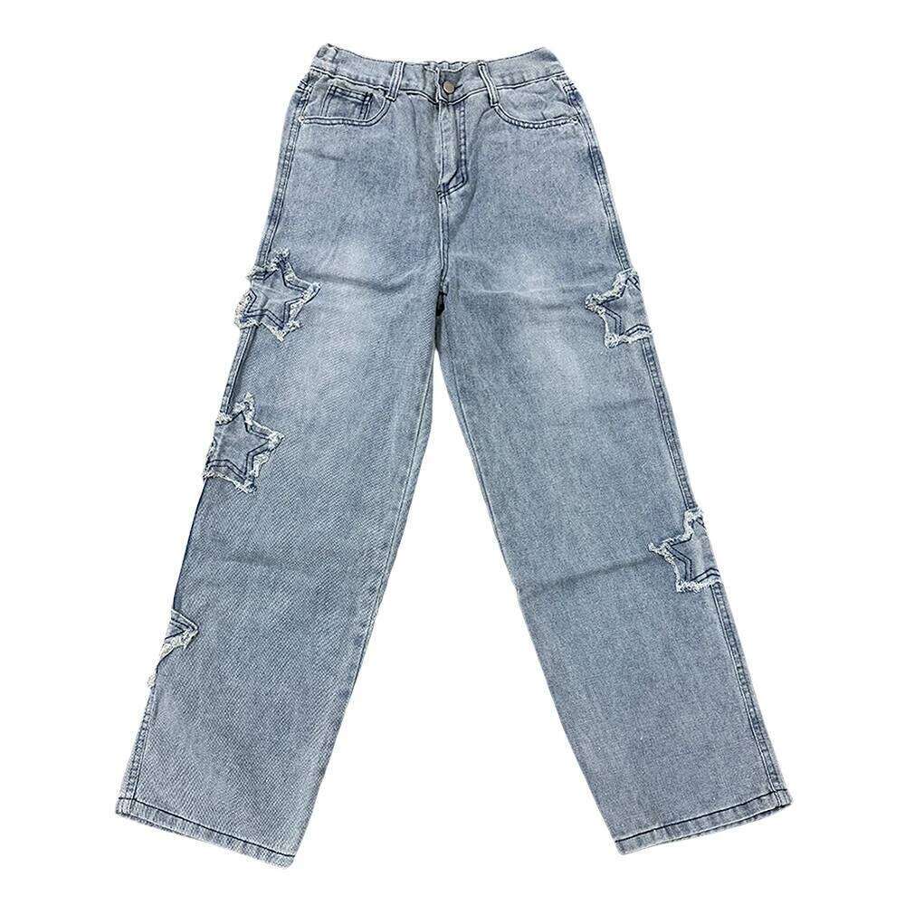 Star Embroidery Straight Casual Men Jeans Gothic Neutral New Wide Leg Loose Hip-hop Fashion Youth Streetwear Denim Trousers Y2K 26Y0312