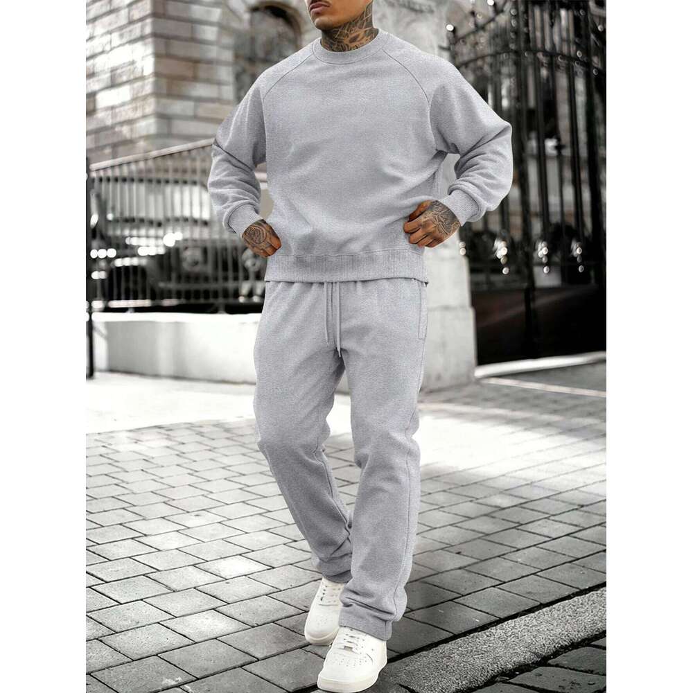 New Autumn Winter Solid Color Sportswear Casual Suit, Minimalist Relaxed Style, Warm And Comfortable Men's Suit.