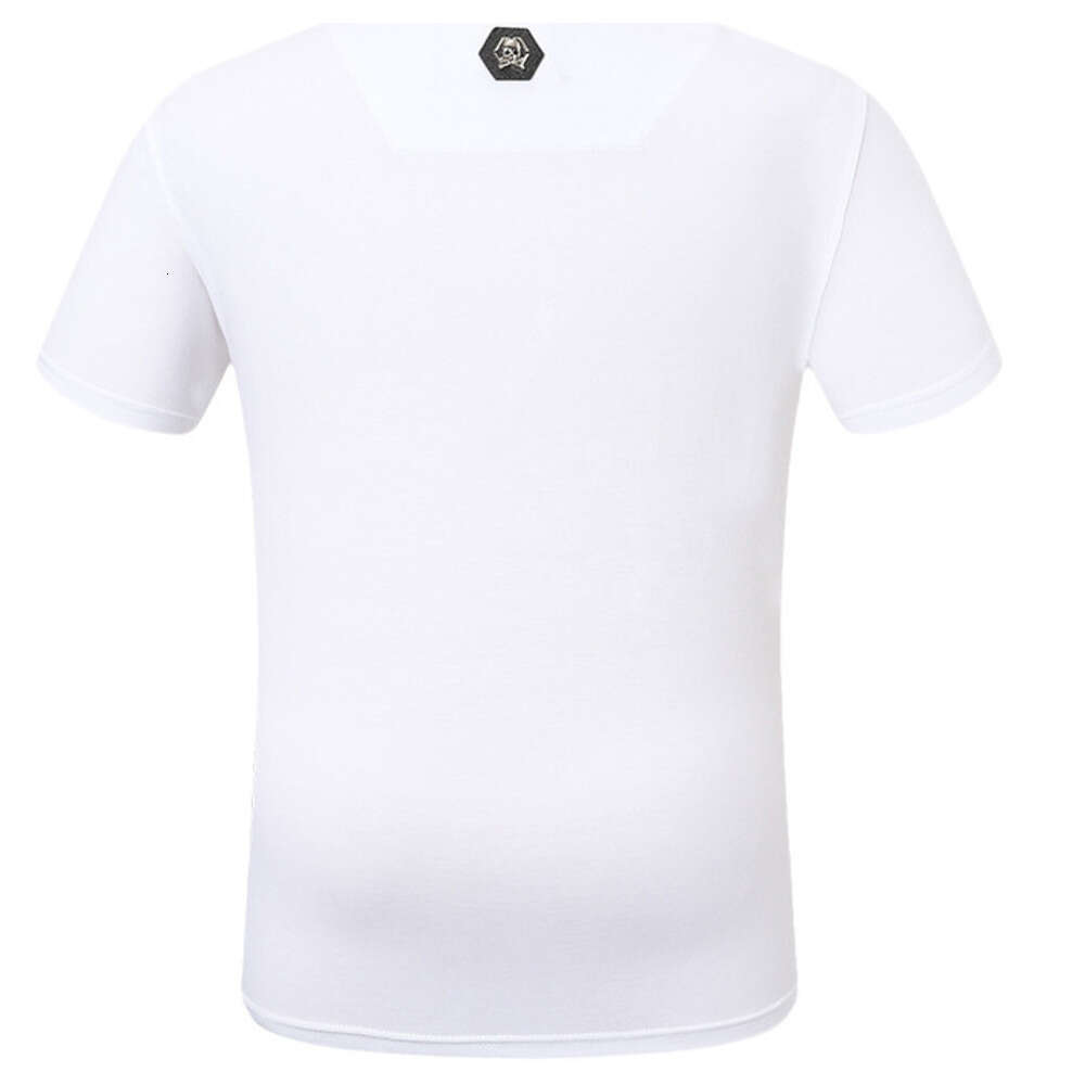 Summer New Luxury Men's Fashion Skull Design Rhinestones T-Shirt Pure Cotton Crew-Neck Casual High Quality