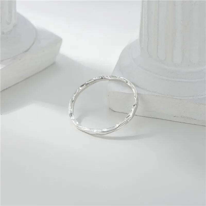Real 925 Sterling Irregular Plain Circle Does Not Fade Simple Hammer Pattern Silver Ring Female Wedding Jewelry Gift H260312