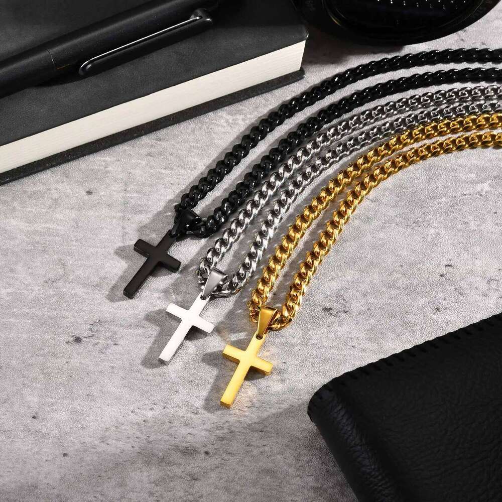 High Quality Cross Necklace for Men Boys,Stainless Steel Pendant with 5MM Cuban Chan,Classic Simple Jewelry Gift H260311