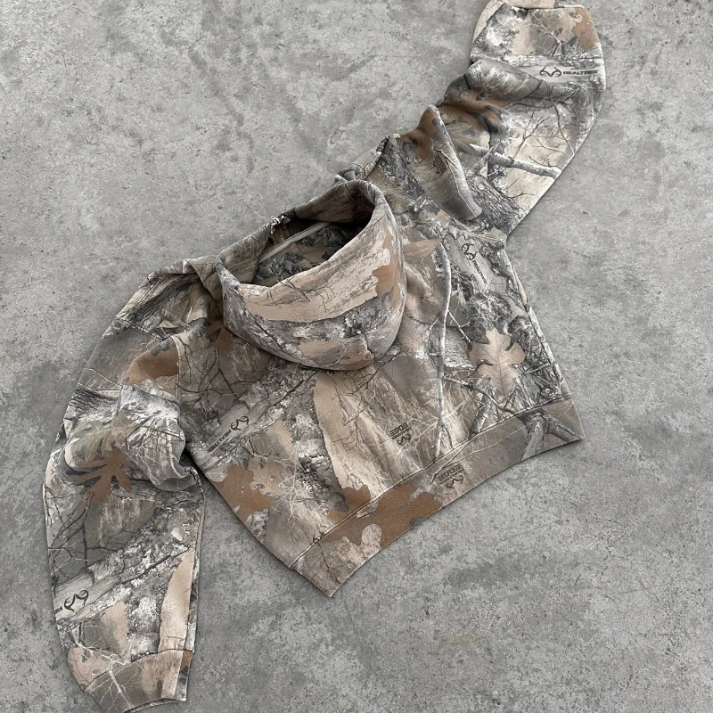 Y2K Retro Zip Up Hoodie Men Camouflage Pattern Zipper Sweatshirt High Street Hip Hop Streetwear Oversized Unisex Camo Hoodie 260311