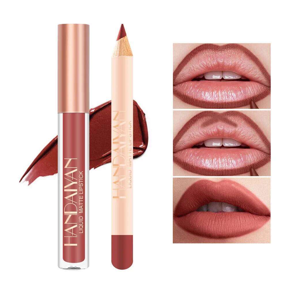 12 Color Matte Liquid Lipstick + Liner Set Nude Velvet Lip Gloss Waterproof Long Lasting Lipgloss Glaze Cosmetics Kit W260311
