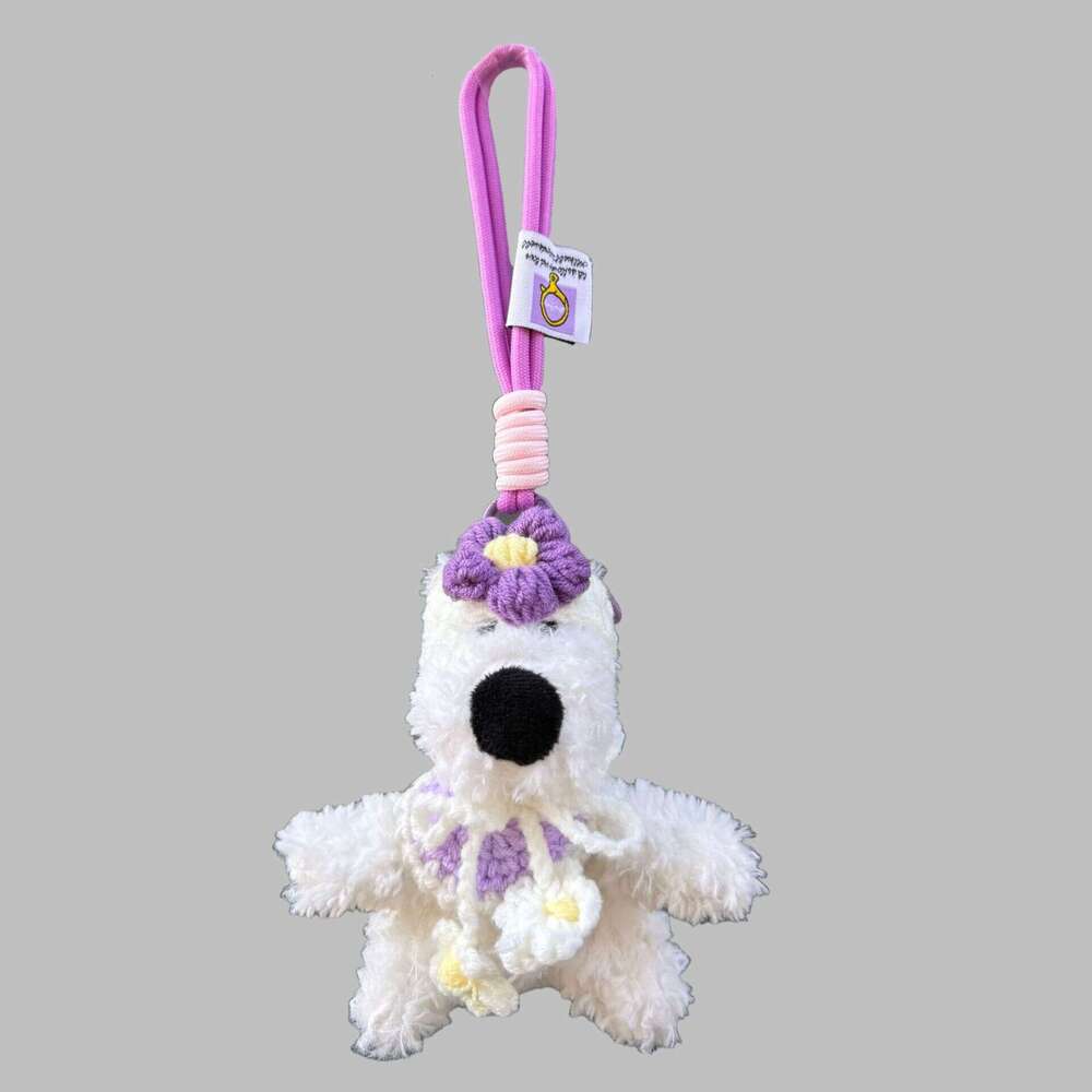 Little Red Flower Bib West Highland Dog Plush Pendant, Cute Puppy Bag Ornament, Doll Keychain, Small Gift for Women