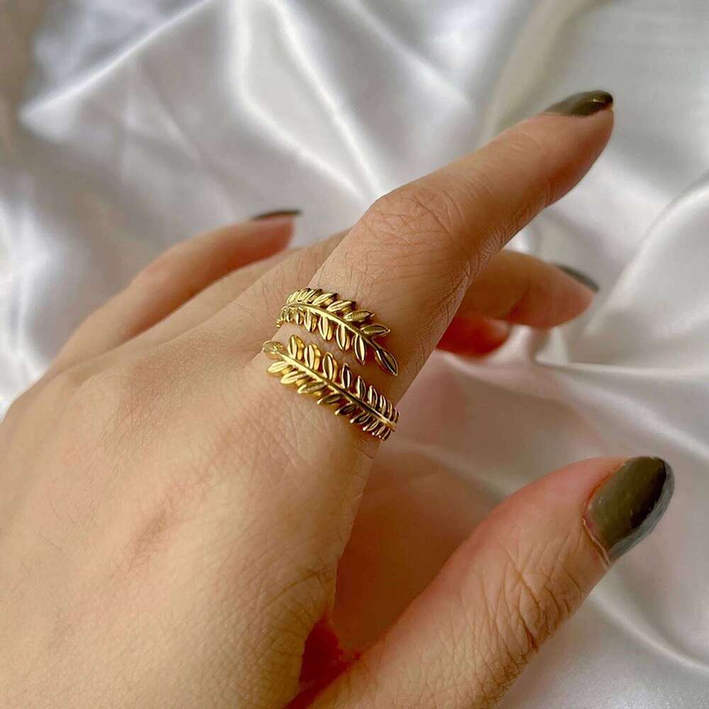 Skyrim New In Wheat Ears Leaf Ring Boho Stainless Steel Gold Color Open Women Rings 2025 Trendy Jewelry Valentine Gift Wholesale H260312