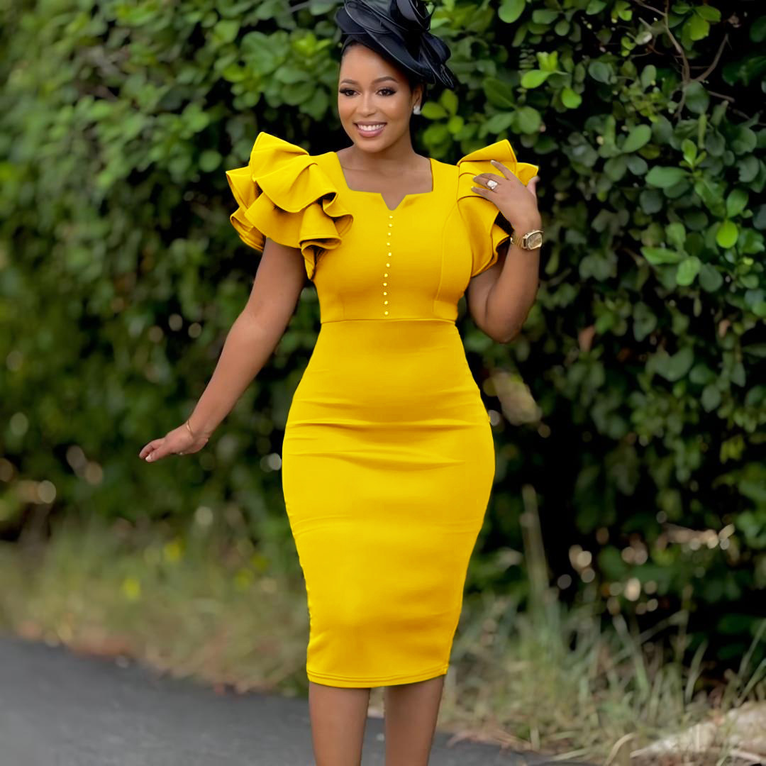 D575 Summer Fashion Womens Beaded Ruffle Sleeve Bodycon Party Dress