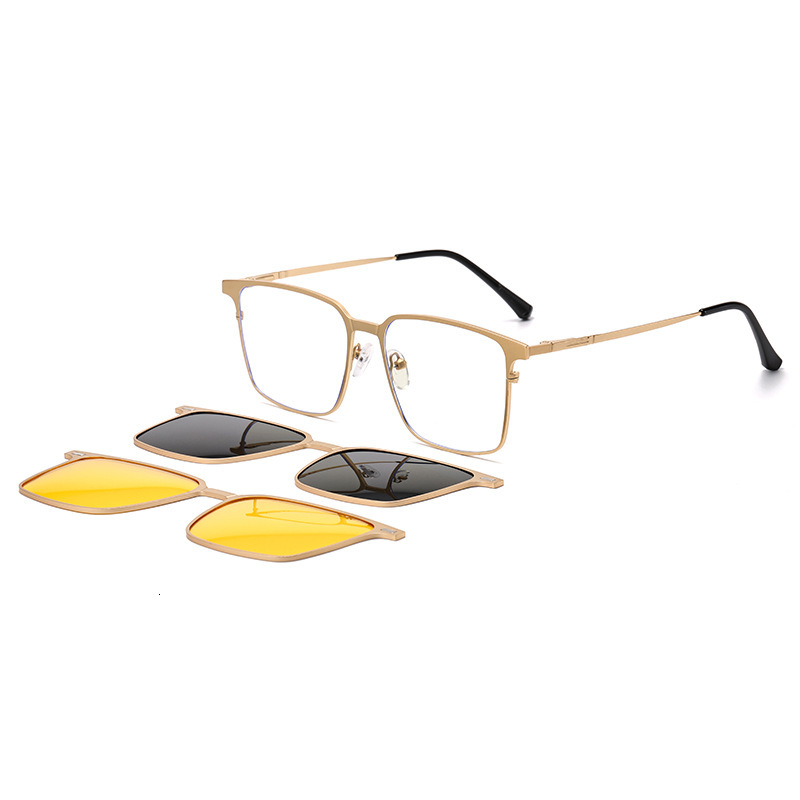 Magnetic clip-on multifunctional flat square frame polarized men's sunglasses, trendy sun protection outdoor glasses