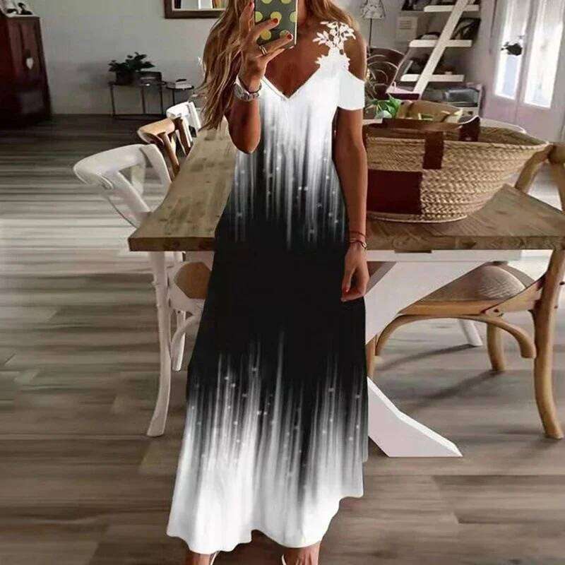 Women's Printed White Lace Sleeveless Suspender Summer Fashion Casual Long Dress C260311