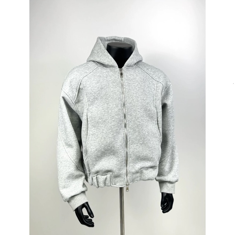 High Street Heavyweight Short Hooded Sweatshirt Men's Trendy Brand New Split Line Silhouette Designer Hoodie Zipper Jacket Top Winter