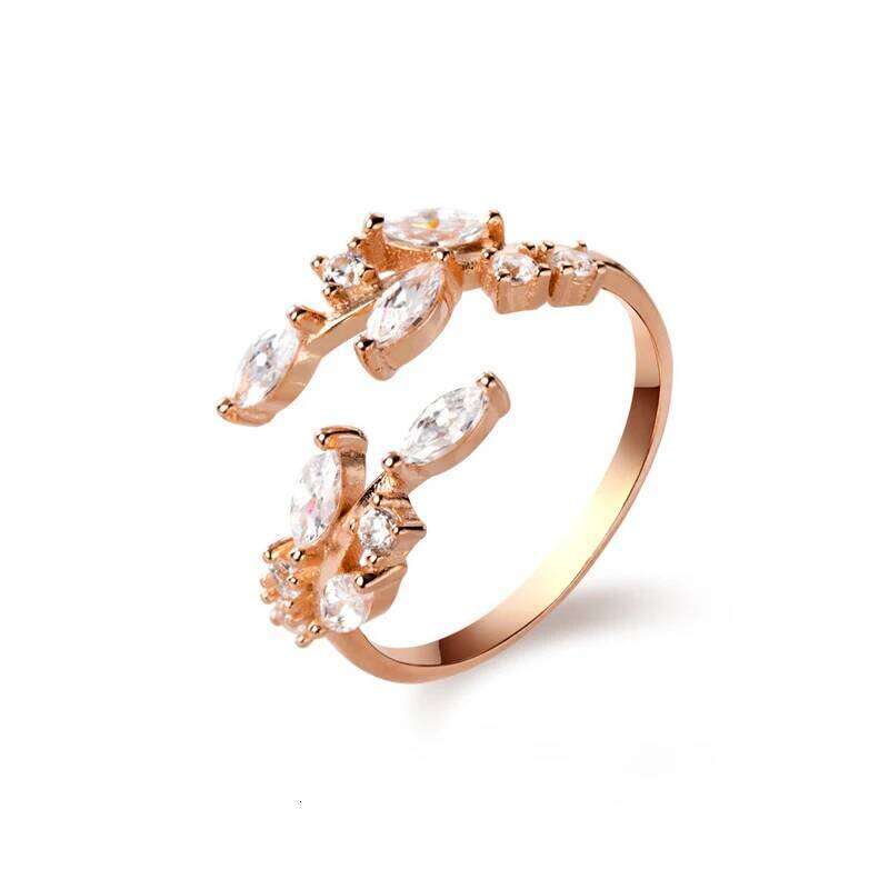 Modian Rose Gold Color Shining AAA Zircon Leaves for Women 925 Sterling Silver Wedding Engagement Ring Jewelry Free Size H260312