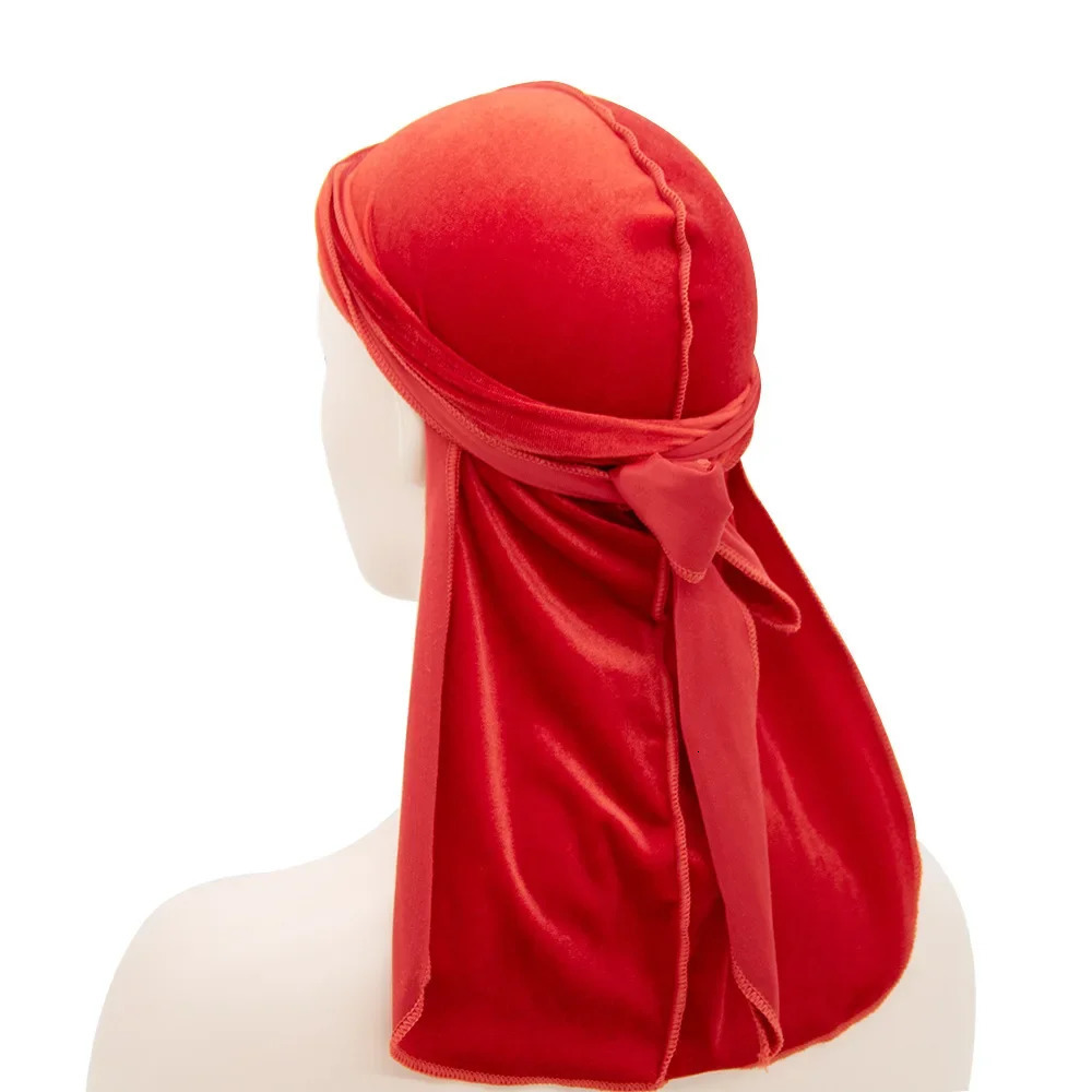 Unisex Women Men Velvet Durag Long Tail Headwrap Bandana Elastic Durags Wave Caps Mens Doo Rag Turban Cap Hip-hop Pirate Hat 260304