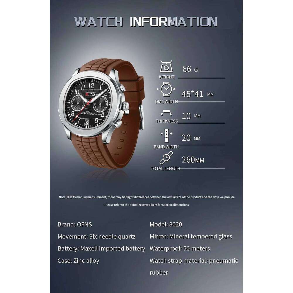 OFNS Top selling 8020 New Two Eyes Five Needle Calendar Waterproof and Fashionable Men's Quartz Watch 2025
