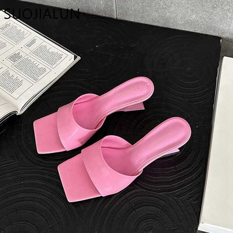 SUOJIALUN 2024 Summer New Women Slipper Fashion High Wedge Heel Ladies Elegant Dress Slides Shoes Square Toe Slip On Sanda K260312