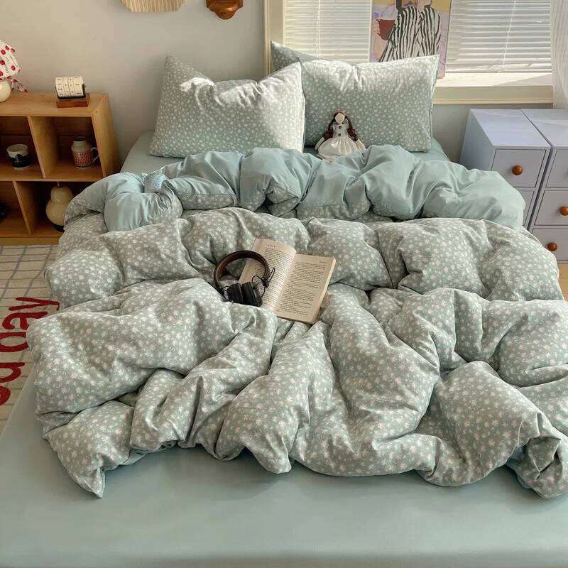 2025 new winter class A imitation cotton four-piece set ancient washing small fresh printing bedding kit H260312