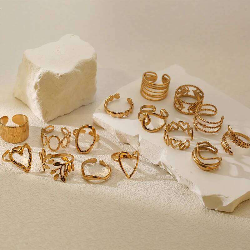 GANEMLY 316L Stainless Steel Minimalist Waterproof Open Ring Personality Charms PVD Gold 18K Plated Trendy Jewelry for Women H260312