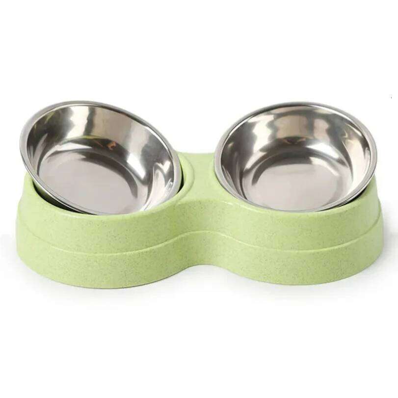 Double Bowls Food Water Stainless Steel Pet Drinking Dish Feeder Cat Puppy Feeding Supplies Small Dog Accessories 26Y0312