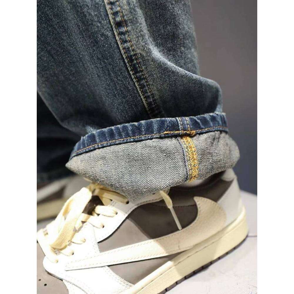 New Men's Ripped Jeans Baggy Straight Fashion Vintage Blue Denim Pants Personality Streetwear Hip Hop High Quality Male Trousers 26Y0312