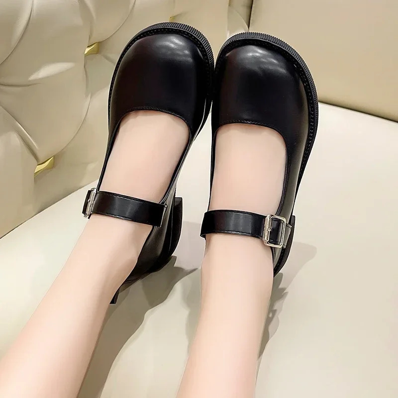 Womens SpringSummerAutumn British Academy Style Low Heel Round Toe Mary Jane Single Shoes with Small Leather Shoes 260227