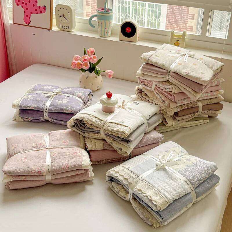 2025 New Bedding INS Princess Soft Flat Sheet Set Twin Queen Double Size Cotton Lace Duvet Cover Pillowcase Bed Linen H260312