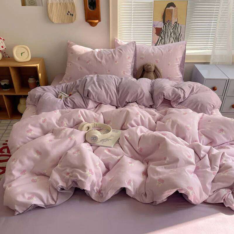 2025 new winter class A imitation cotton four-piece set ancient washing small fresh printing bedding kit H260312