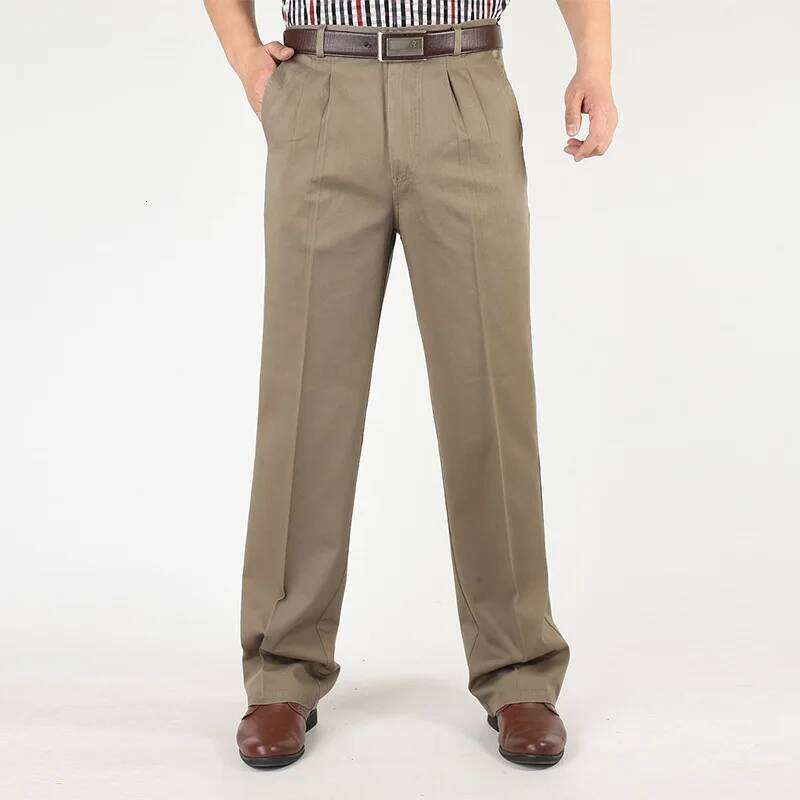 Men's Casual Trousers Men Pants Male Brand Solid Color High Waist Loose Pure Cotton Double Pleat Wrinkle Pant YGSHA65