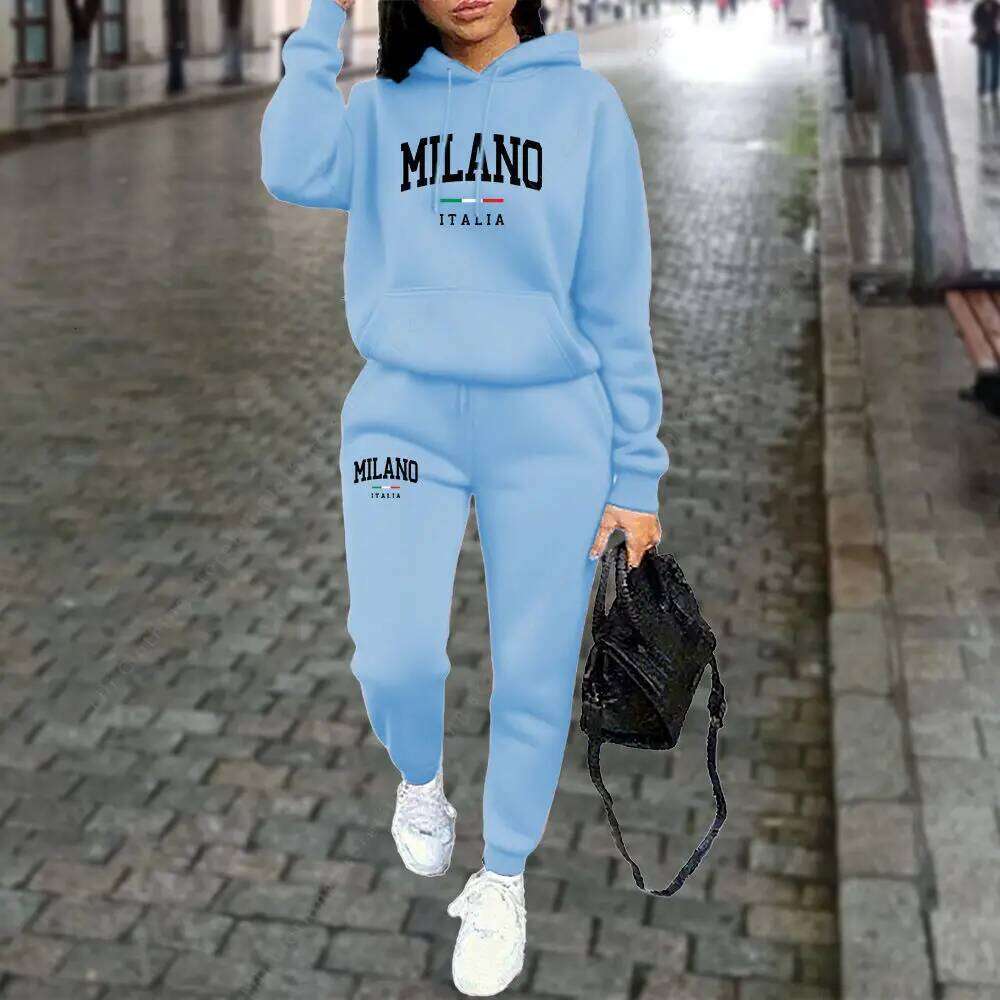 Autumn Winter Women's Sets 2pcs Hoodies Pants Suit Sports Outfits 2025 MILANO Letter Print Aesthetic Clothes Ladies Tracksuit C260312