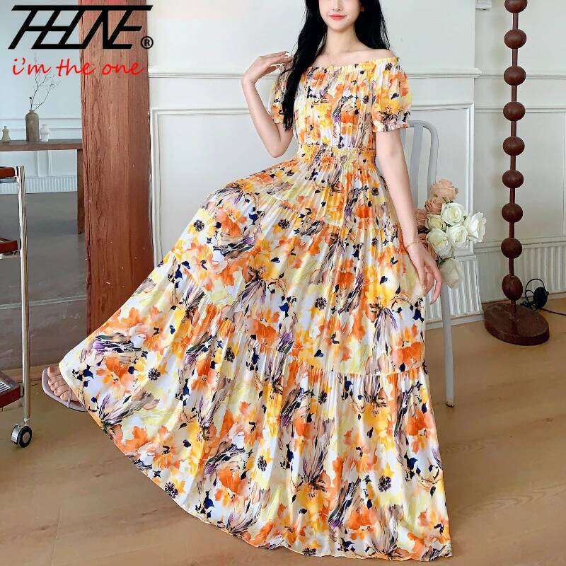 THHONE Vestidos Robe Maxi Long Dress Women Summer Indian Clothes Bohemian Cotton Linen Floral Short Sleeve Korean Style Casual C260311