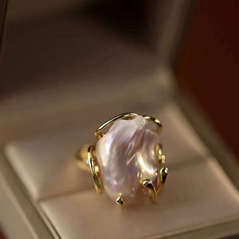 Natural Baroque Freshwater Colored Pearl Ring s925 Sterling Silver Unique Design Fashionable Personality and High Sense Gift H260312