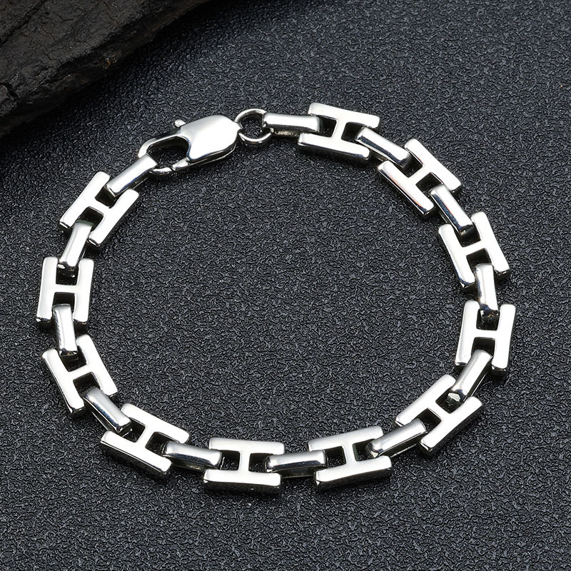 Smooth Silver Plated H Shaped Chain Bracelet Polished Fashionable Men s Daily Wear Gift High Quality Jewelry Bracelet