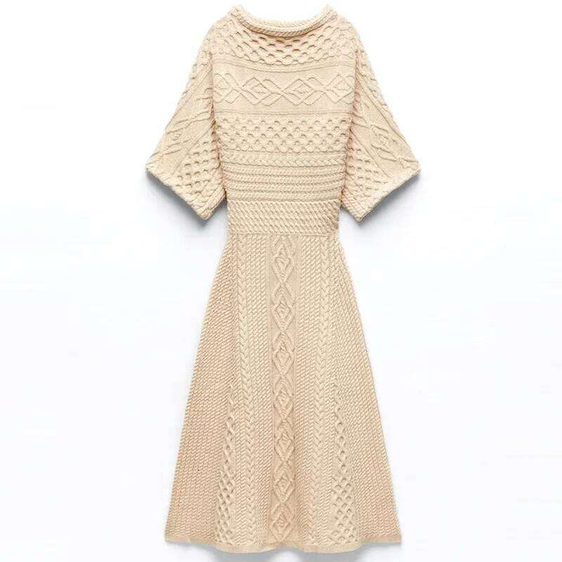 Women's Sleeve Knit Sweater Dress, Warm Slim Pullovers, Long Sleeve, O-neck, Casual Ankle-Length, Autumn, Fashion C260312