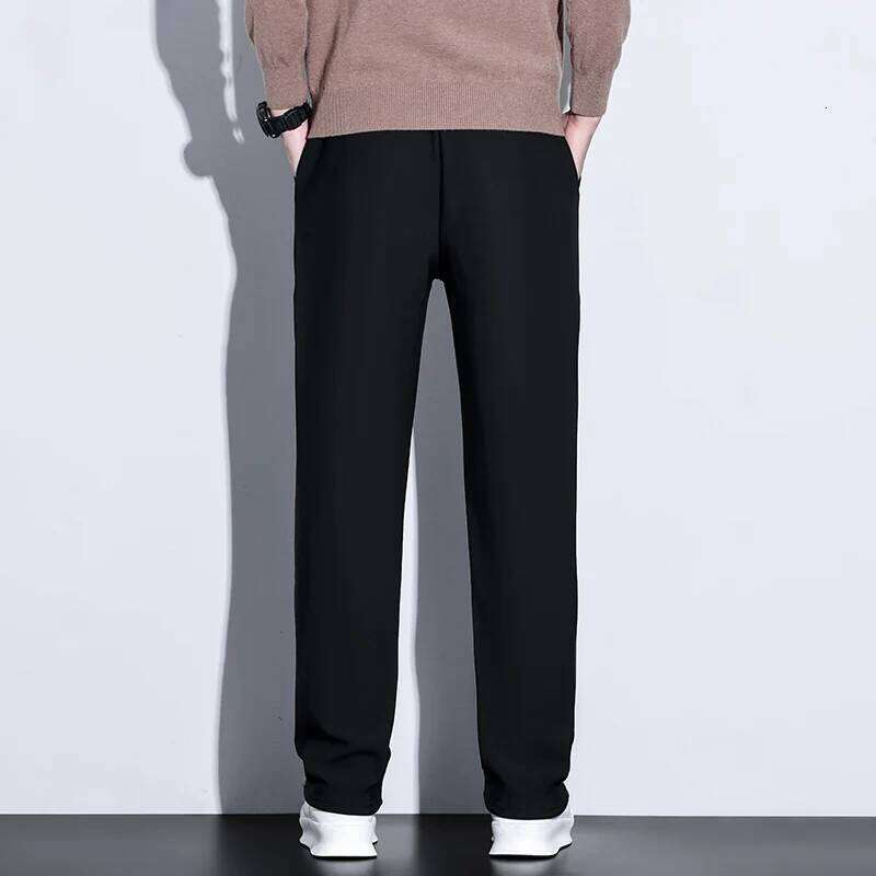 Men's Nylon Fleece Lined Loose Straight Wide Leg Pants Autumn Winter Waterproof Stain Resistant Casual Plus Size 5XL