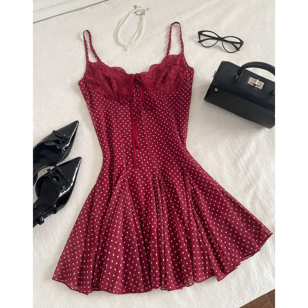 Leopard print lace patchwork camisole for women 2026 sexy spring new butterfly tie waist short dress