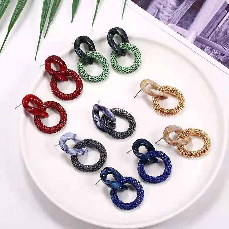 Chain Acrylic Resin Oval Dangle Earrings for Women Geometry Big Circle Tortoiseshell Ear Jewelry Acetate Brincos 260309