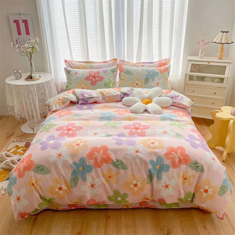 Nordic Style Pure Cotton Bedding Twill Printing Bed Sheet Quilt Cover Pillowcase Soft Skin-friendly Home Four-piece Set H260312