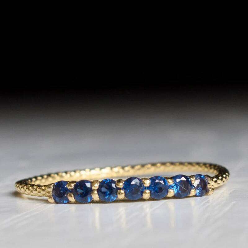 Huitan Thin Band Blue Cubic Zircon Women Rings Gold Color Chic Finger Accessories Daily Wear Fashion Versatile Jewelry Drop Ship H260312