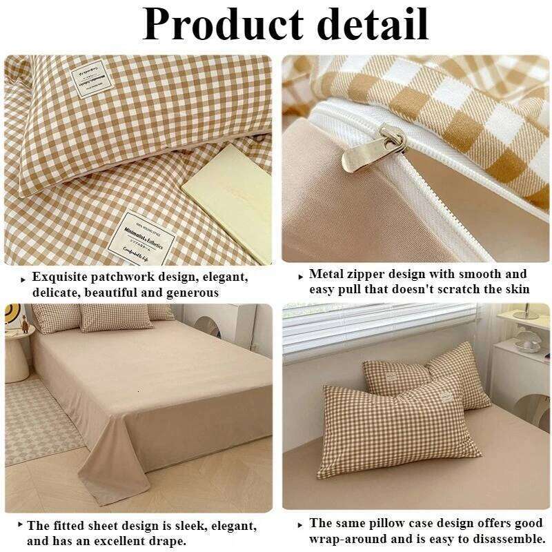 Simple grid Duvet Cover Set with Sheet Pillowcases Soft Skin Friendly Luxurious Cozy Bedding for single Double Bed parure de lit H260312