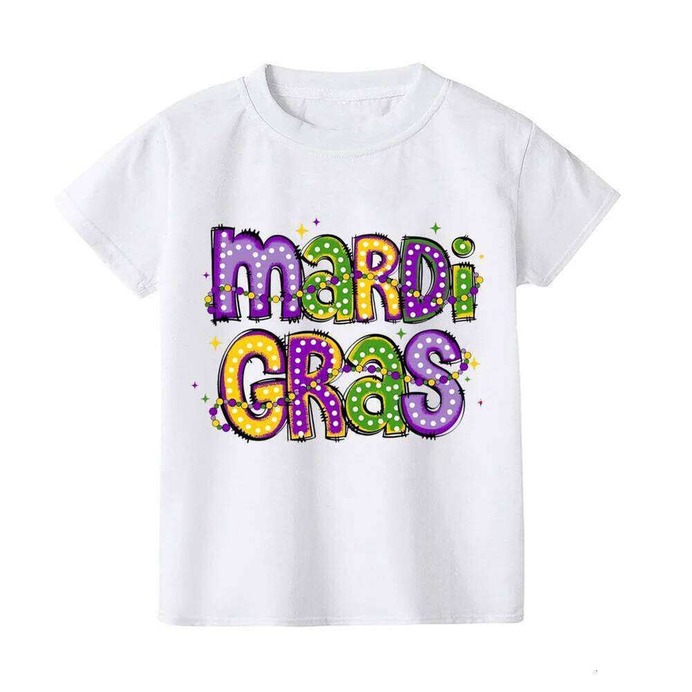 Boy Girl Clothes Kids Mardi Gras Shirts for Girls New Orleans Graphic Shirt Carnival Party Short Sleeve Tops Z260312