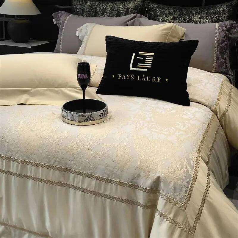 Champagne 1000TC Egyptian Cotton Yarn-dyed Jacquard Embroidery Bedding Duvet Cover Set Bed Sheet Pillowcases 4Pcs H260312