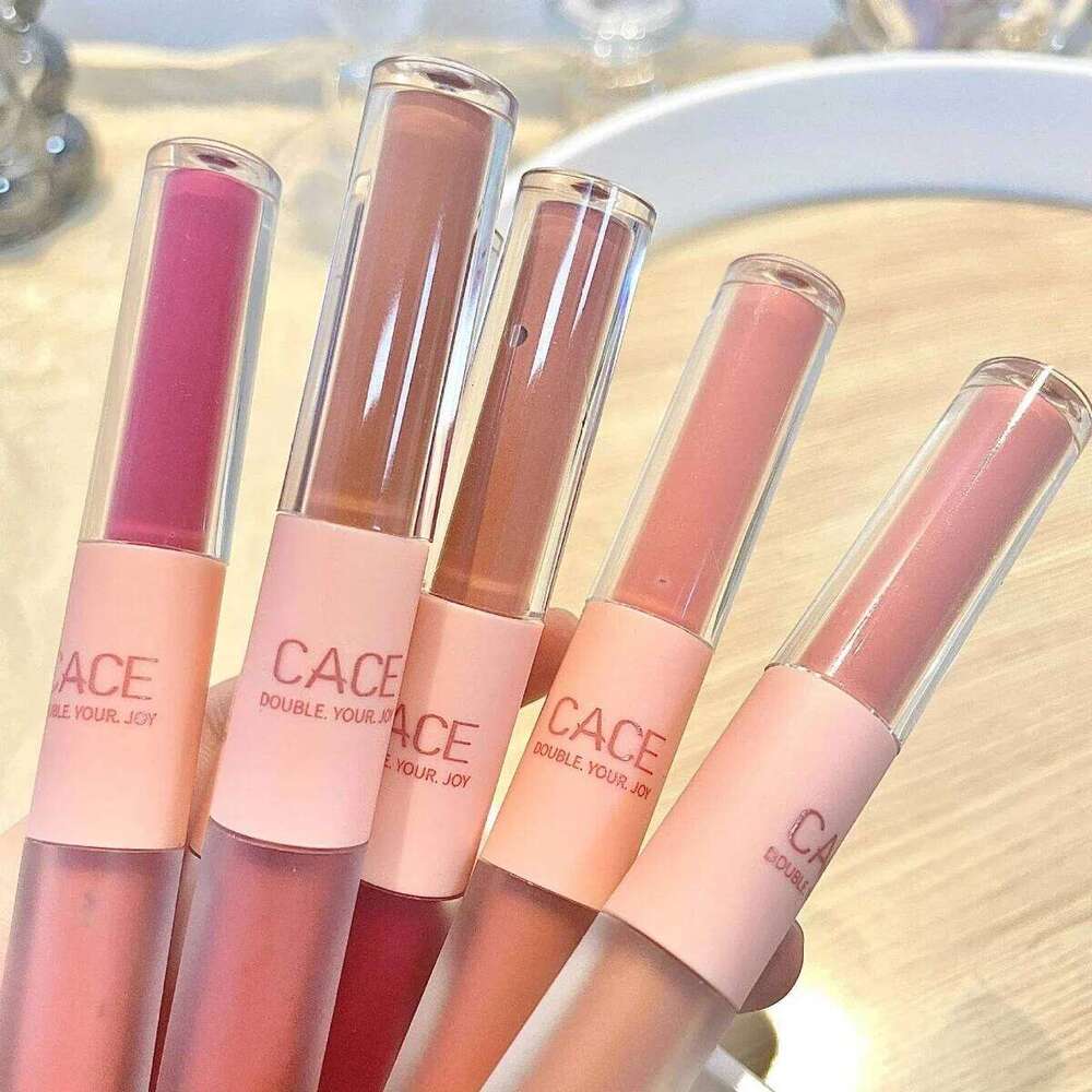 2 In 1 Liquid Lipstick Double Head Matte Mirror Glaze Waterproof Lasting Gloss Moisturizing Velvet Sexy Lip Makeup Tool W260311