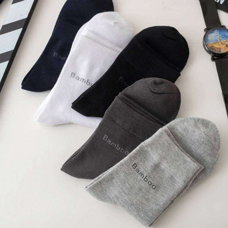 5Pairs Brand Men Bamboo fiber Comfortable Breathable Casual Black White Business High Quality Male Gift Socks Z260312