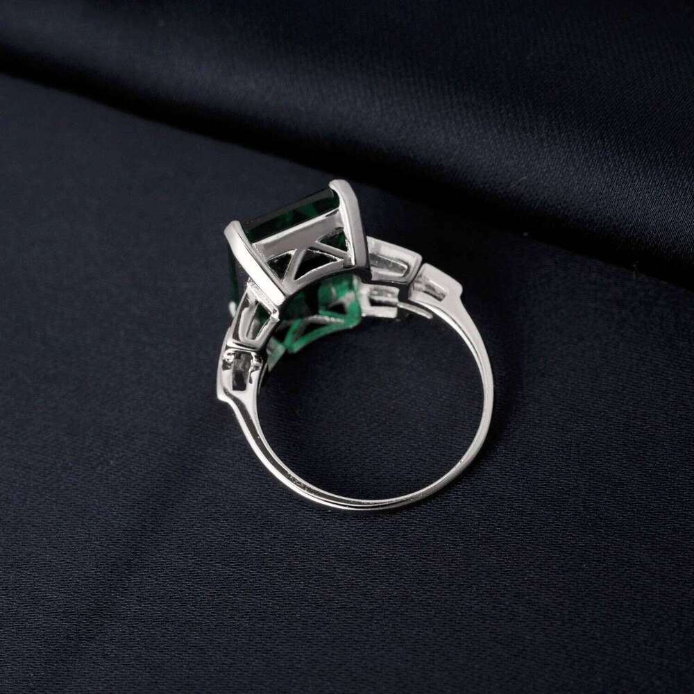 Potiy Total 6ct Green Simulated Nano Emerald 925 Sterling Silver Ring for elegant Women sets Daily Jewelry Gift exaggerate H260312