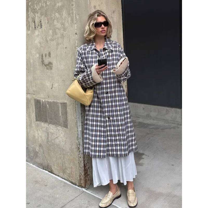 LUXURY Plaid Printed Trench Coat For Women With Vintage Style And Loose Collared Jacket, Autumn/Winter 2025 Asia Size