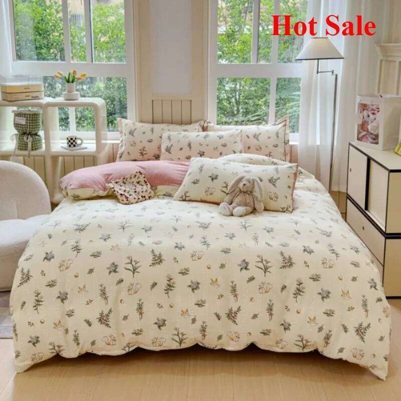 2025 class A super soft jacquard cloud yarn cotton four-piece set, sheet, hat, quilt cover, student dormitory bed H260312