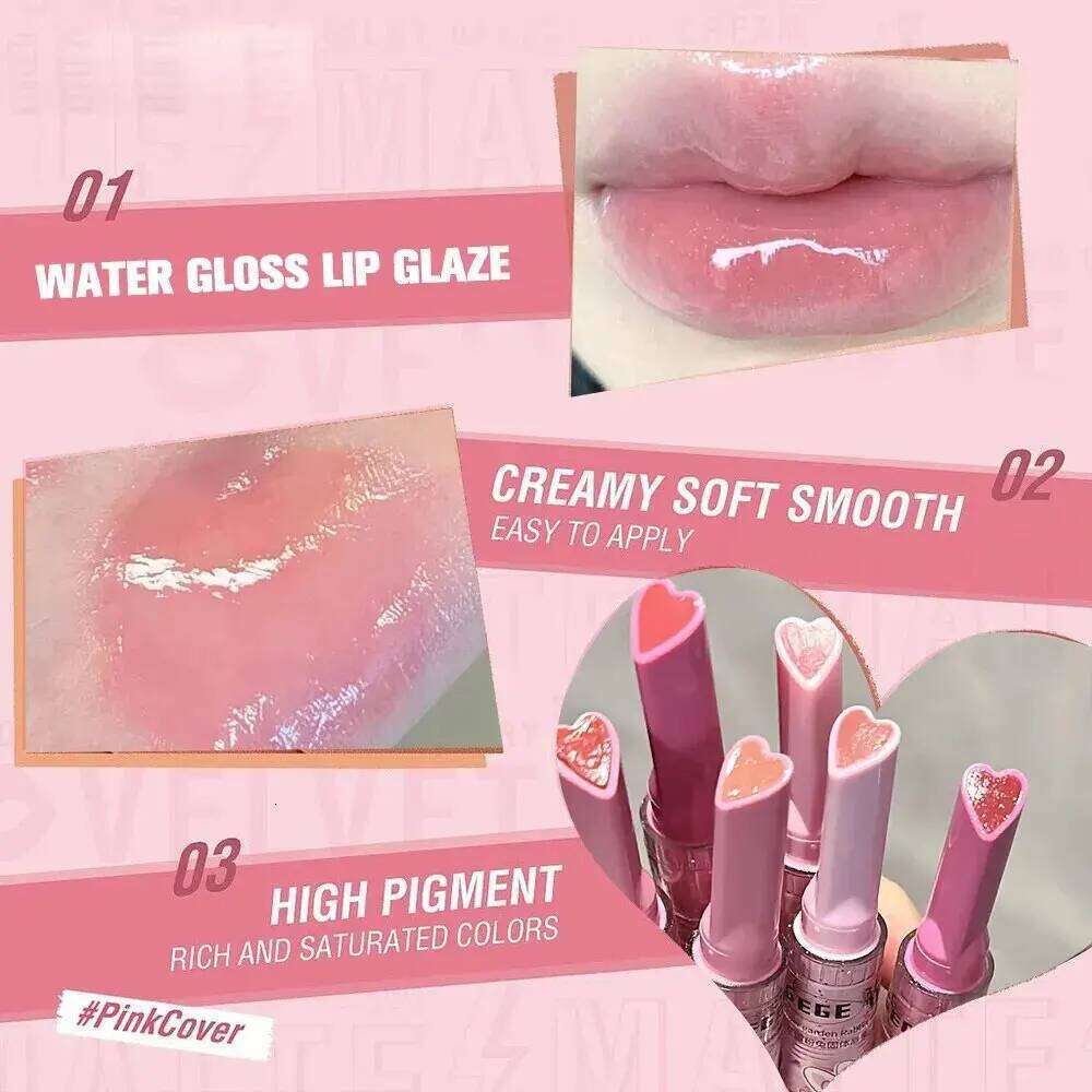 Garden Pink Solid Gloss, Moisturizing Nourishing Water-gloss Mirror Glass Tinted Lipstick, Dewy Gloss,Pink Lip Glaze W260311