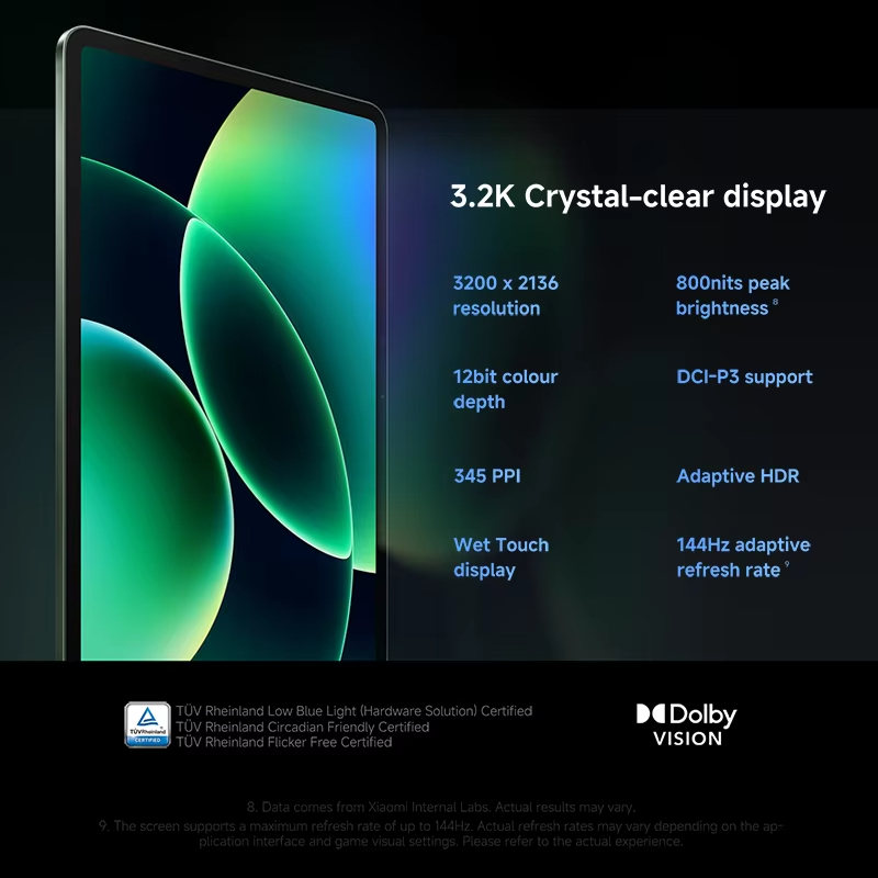 Global Version Xiaomi Pad 8 Tablet 11.2" LCD 3.2K 144Hz Display Snapdragon 8s Gen 4 9200mAh Battery Mi Pad