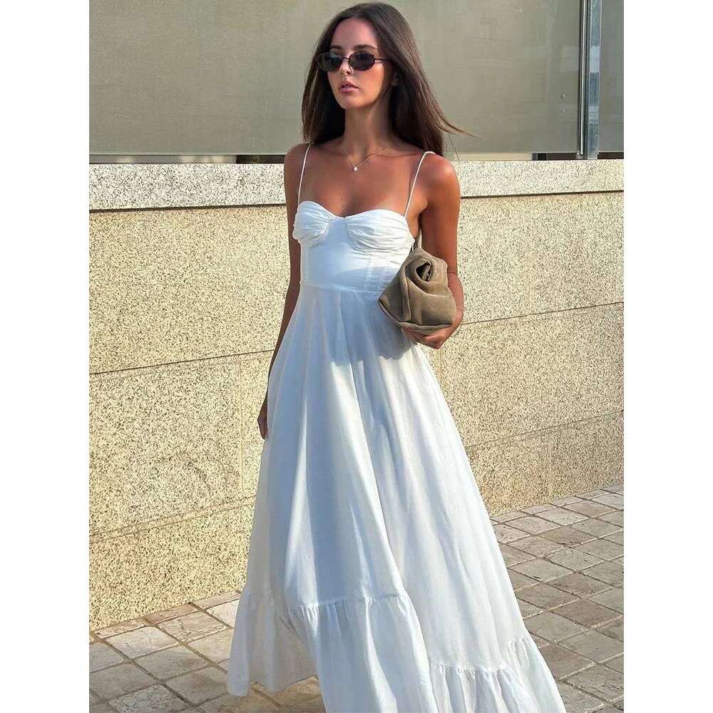 Trendix Soild Suspender Women Street Casual Loose Sexy Off Shoulder Sleeveless Maxi Vacation Party Beach Long Dress C260312
