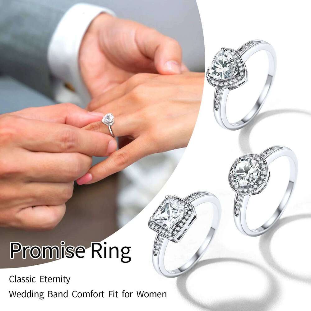 U7 925 Sterling Silver Wedding Rings Woman Size 5 -12 Black White Crystal CZ Anniversary Dainty Jewelry Gift for Wife H260312