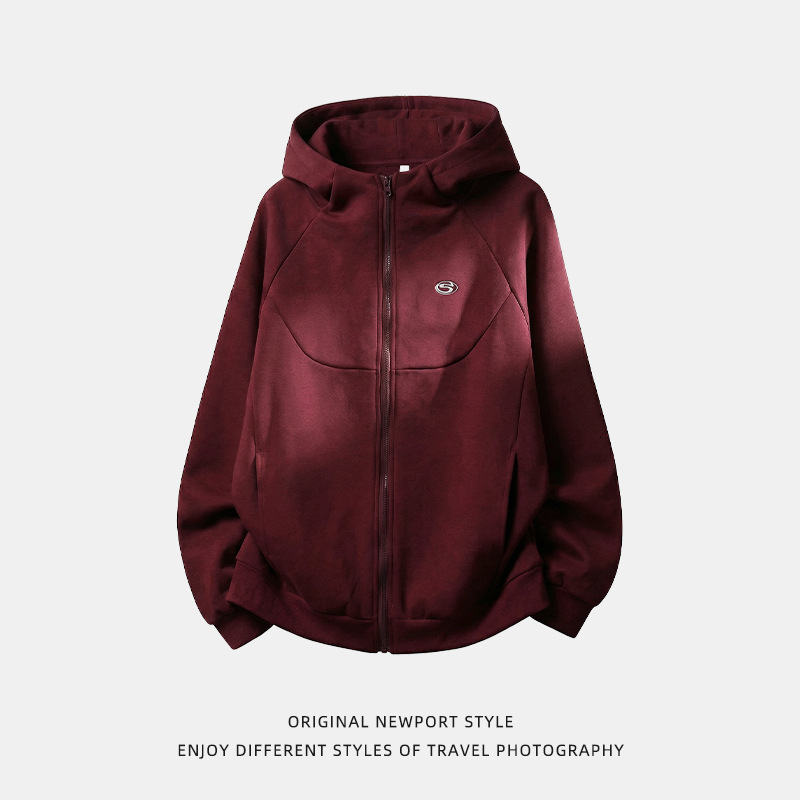 400G Heavyweight Cardigan Hooded Sweatshirt Designer Hoodie Men's Structured Split Short Wide Boxy Hoodie Color Block Embroidery Style Jacket