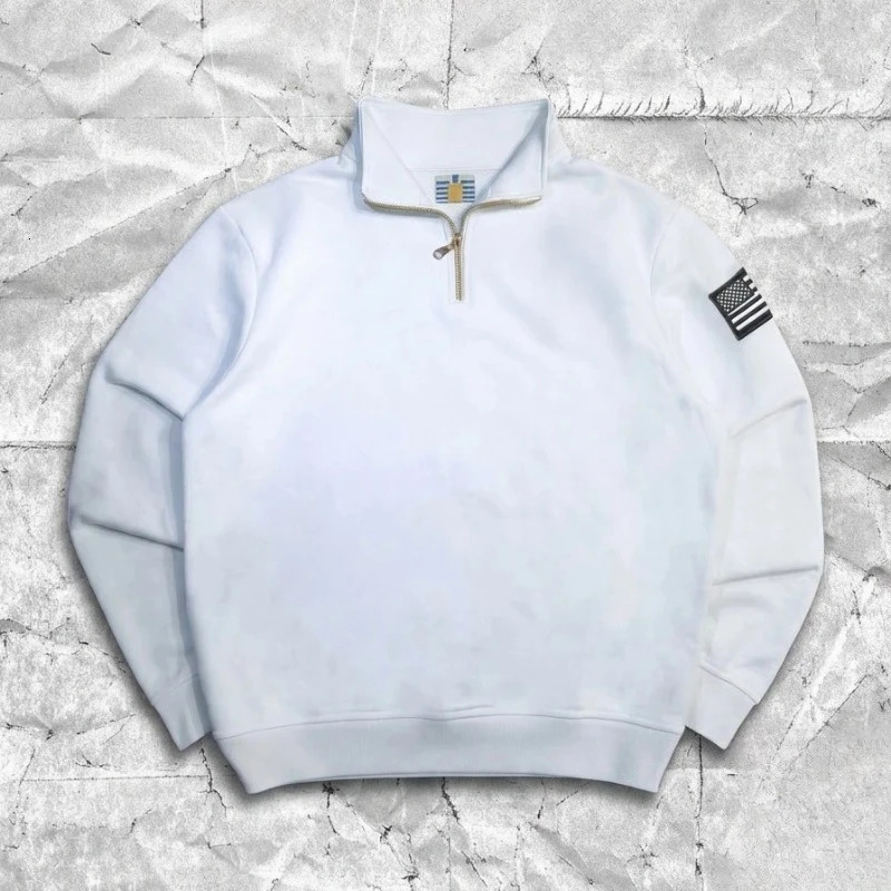 Y2K Retro Zipneck Sweatshirt 3D Embroidery Quarterzip Pullover Hoodie American Old Money Classic Streetwear Unisex Clothing 260311